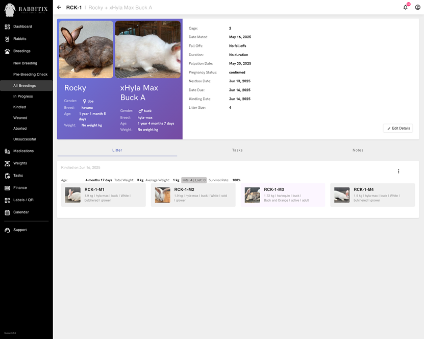 Breeding details view screenshot