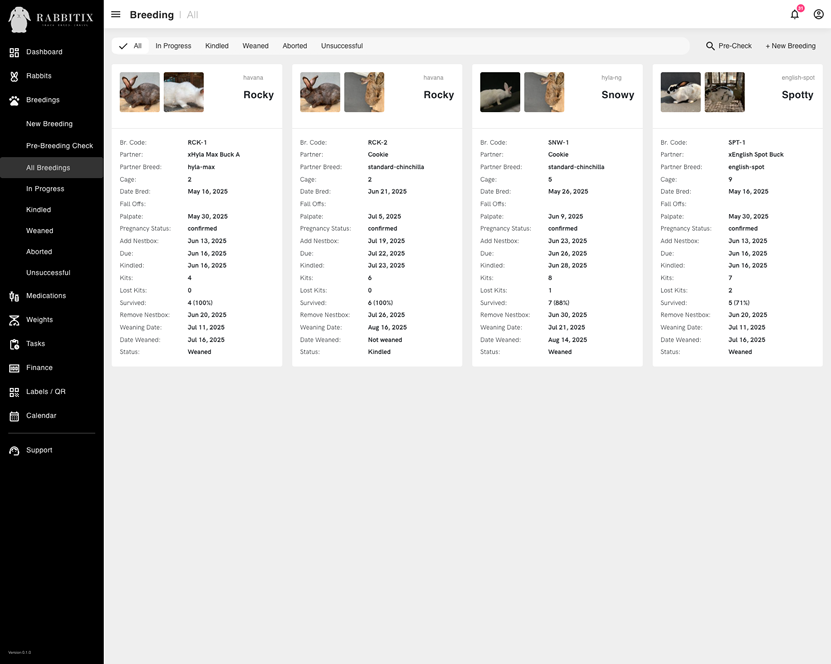 Breeding management list screenshot